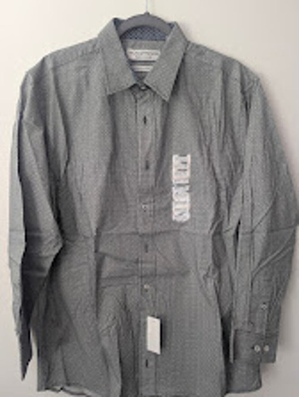 Nick Graham Men’s Large Stretch Modern Fit Dress Shirt Blue Geometric Button Up